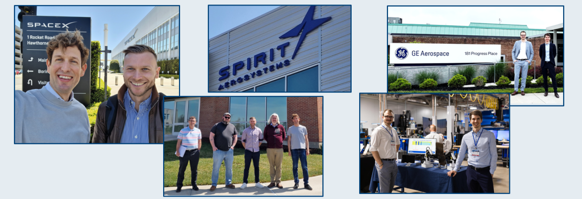 Fotocollage von XARIONs USA-Technologiereise mit Besuchen bei Luftfahrt-Fertigungsstandorten und Branchenveranstaltungen