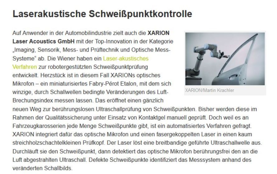 Laserakustische Schweißpunktkontrolle