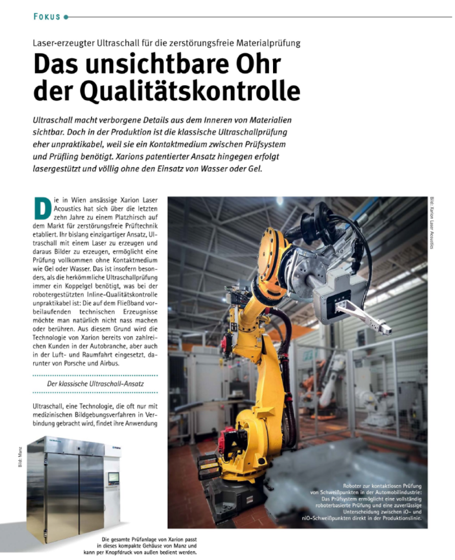 Press article &ldquo;Das unsichtbare Ohr der Qualit&auml;tskontrolle&rdquo; in Markt&Technik (06/2024), in German, about XARION&rsquo;s optical microphone technology